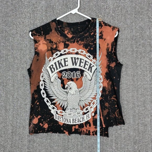 Daytona Beach Crop Top Womens S Black Brown Tie Dye Bike Week 2016 Jagged Edge - Picture 2 of 6